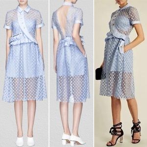 NWT SELF-PORTRAIT Daisy Button Midi Dress Baby Blue Size 4